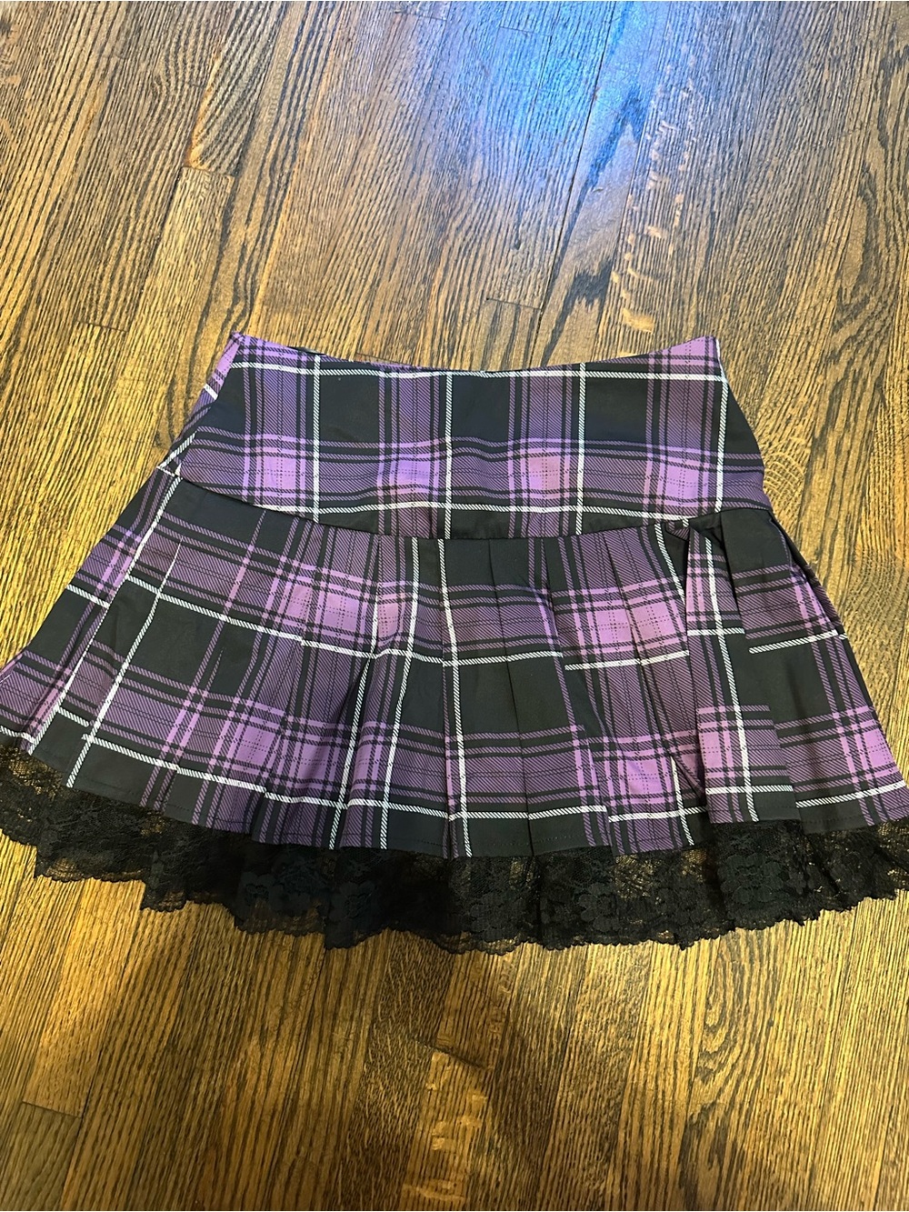 Purple Plaid Goth y2k Skirt lace trim - Picture 3 of 4
